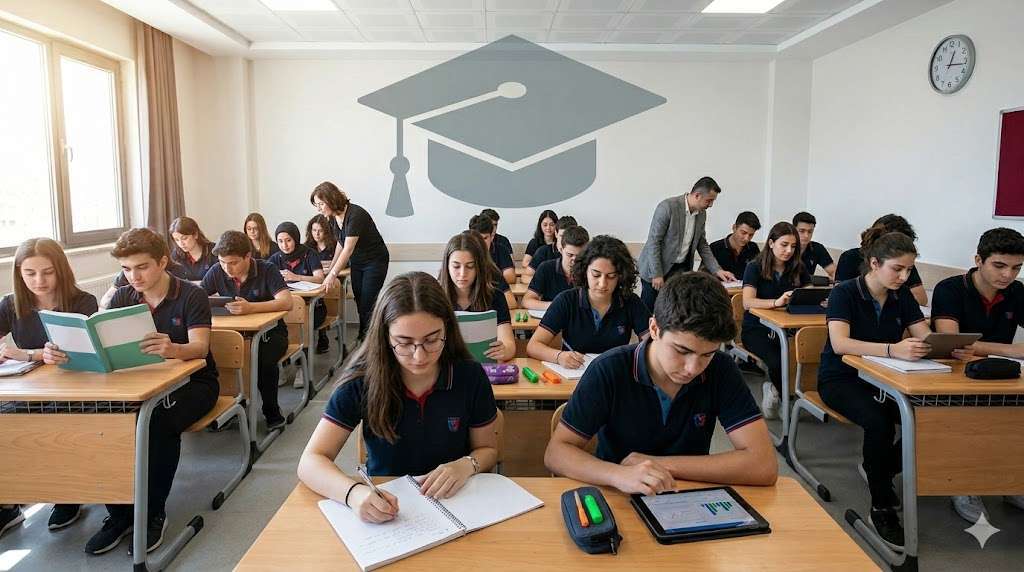 Students studying for TYT exam, symbolizing university entrance preparation.